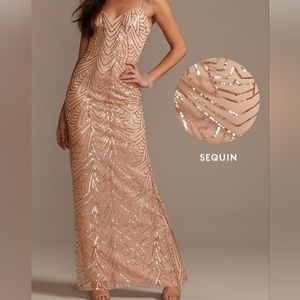 David's Bridal Geometric Sequin Rose Gold Dress Sz 4